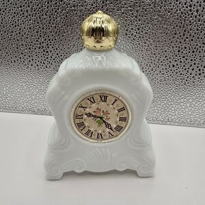 Avon Milk Glass Leisure Hours Clock Shape Vintage Perfume Oil Bottle